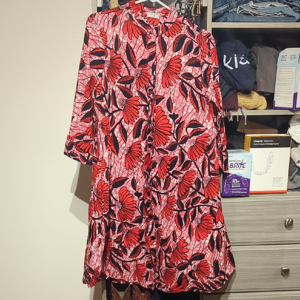 Floral Pink, Orange And Black Women's Dress